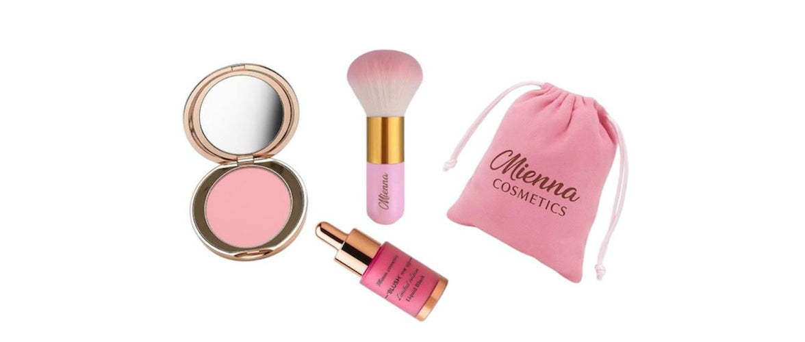 Mienna Blush Me Up Duo - Bundle Makeup Cosmetic Powder & Liquid Blush, With Brush And Bag - Mienna cosmetics Ltd